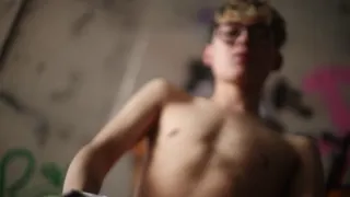 Leo West Solo: Blonde Twink with Glasses Jerks Off Big Cock to Cumshot