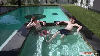 Stepbrothers Austin Erikson & Beau Mance Bareback Poolside Twink Fuck